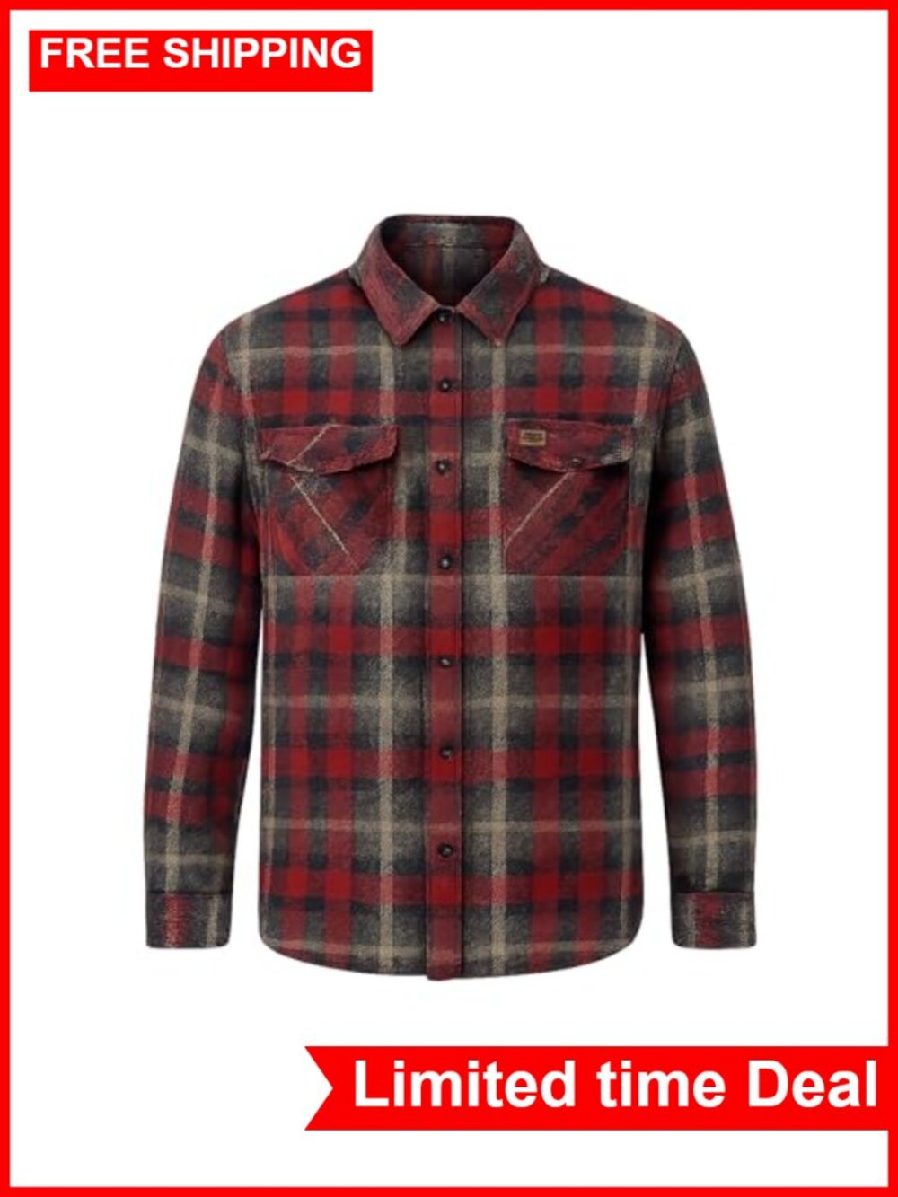 Men's Cotton Blend Flannel Shirt Long Sleeve Plaid Button Down Casual